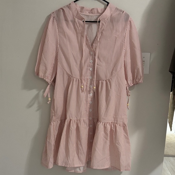 Dresses & Skirts - Boutique Pink & White Striped Button-Front Tiered Dress